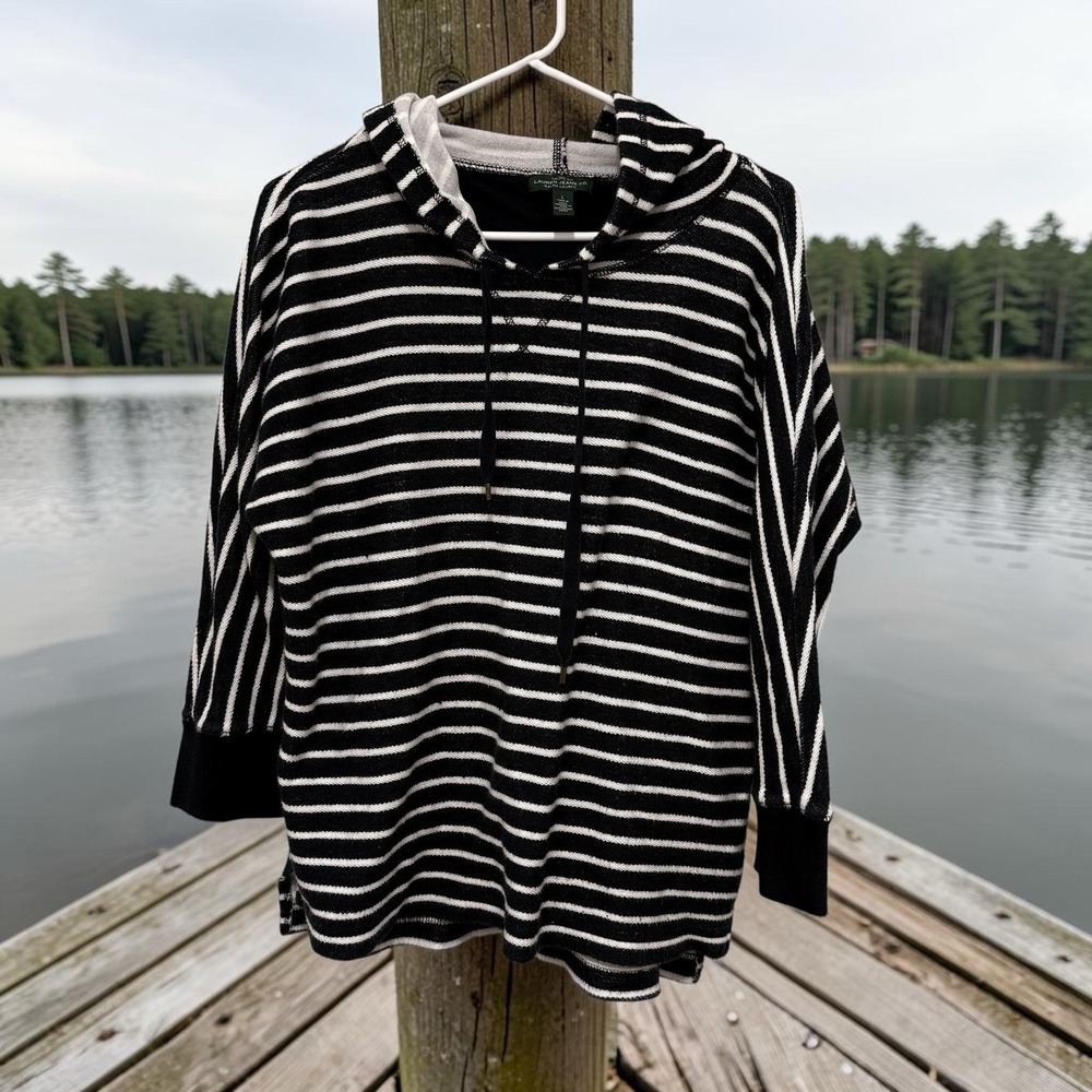 Lauren Jeans Co Navy White Striped 100% Cotton Hoodie Fisherman Preppy‎ Sz Large